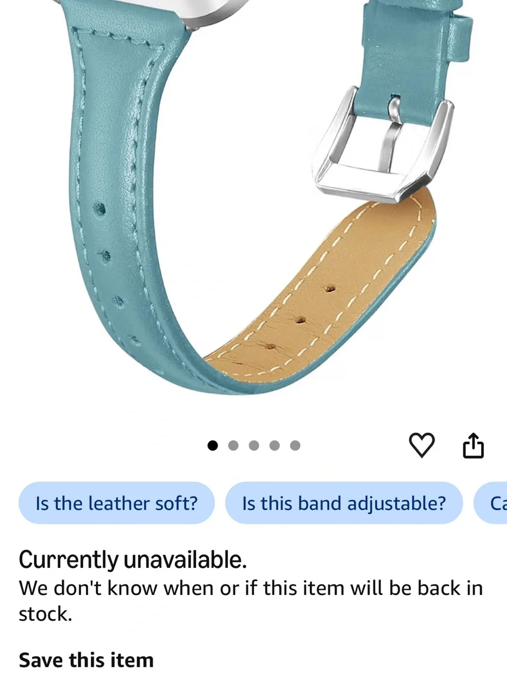 Bayite Teal Genuine Leather Band for Fitbit Versa 2 / Versa Lite / Versa